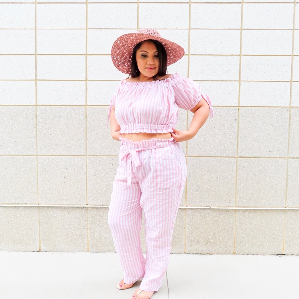 NWT- Two Piece Pink Striped Suit